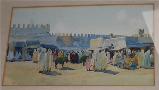 Richard Henry Kitson, watercolour, The Market Khairuarn, Tunisia, 23 x 39cm